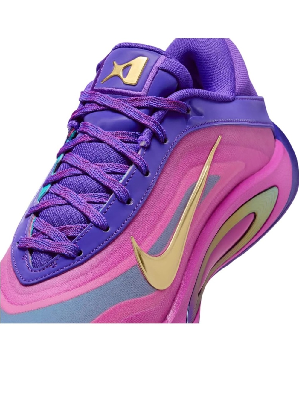 Nike Women’s Purple Pink Blue Gradient Sneakers with Gold Swoosh Basketball Shoe